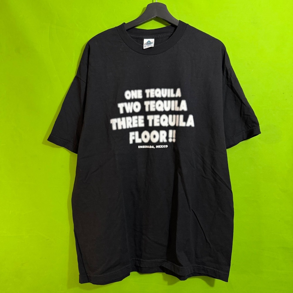 Vintage Ensenada Mexico One Tequila Two Tequila Floor Graphic T-Shirt Black XL